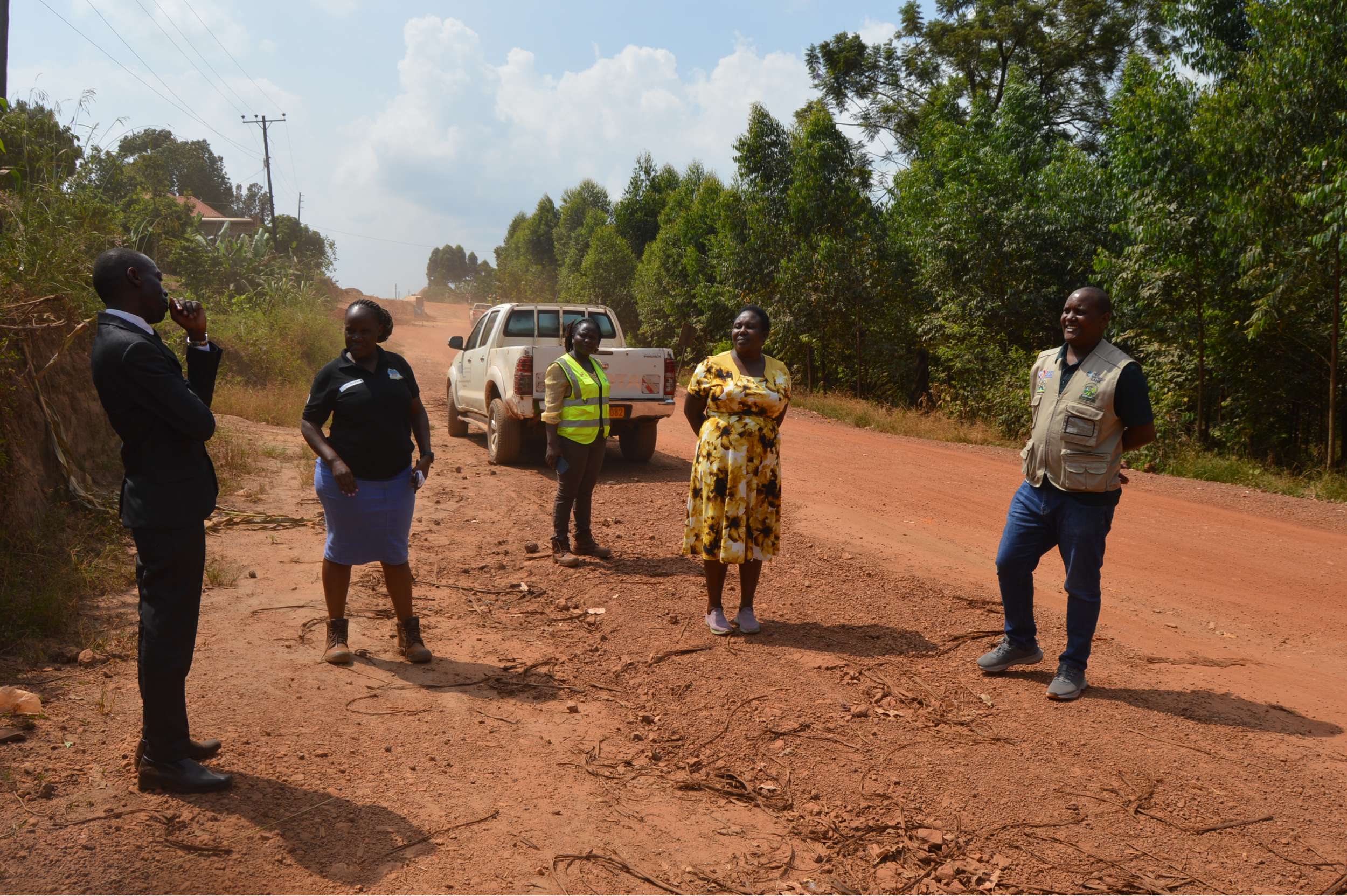 CAO-Ms Namayega Edith together with District technical staff inspecting progress of Mpigi-Muduuma road (15.6km) funded under GKMA-UDP programme 